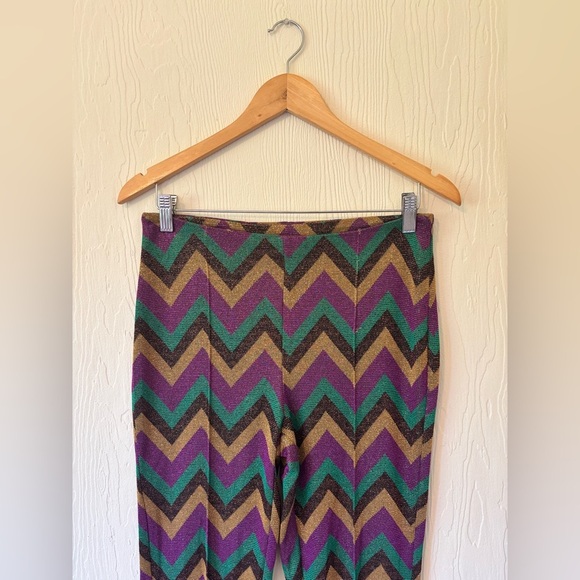 70’s Inspired Disco Metallic Multicolour Zig Zag Flare One Piece Jumpsuit Set - Picture 16 of 16